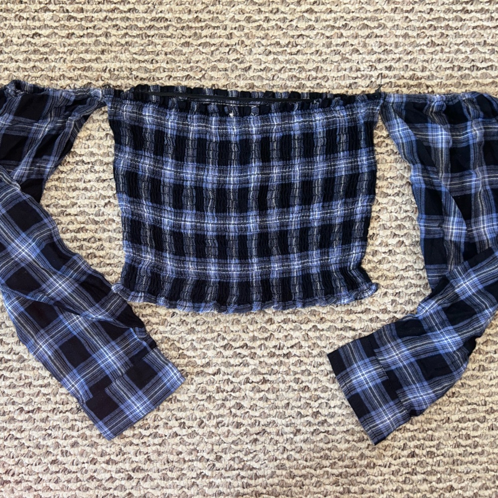 Cotton Candy Blue and Black Plaid Crop Top